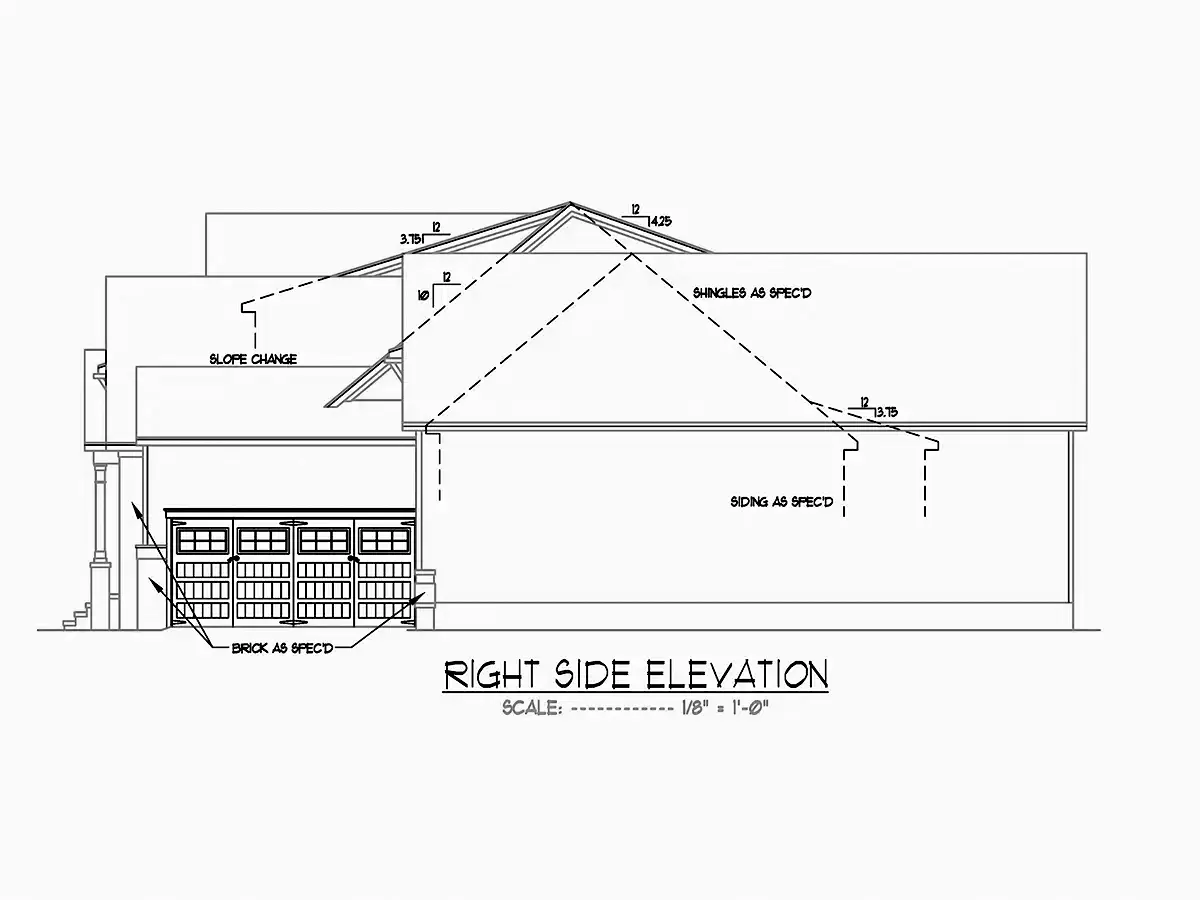 Fațade 8 – Proiect de casa parter cu mansardă 440 m²: 4 Dormitoare, Birou, 5 Bai, Bucatarie deschisa, Garaj — 47532R