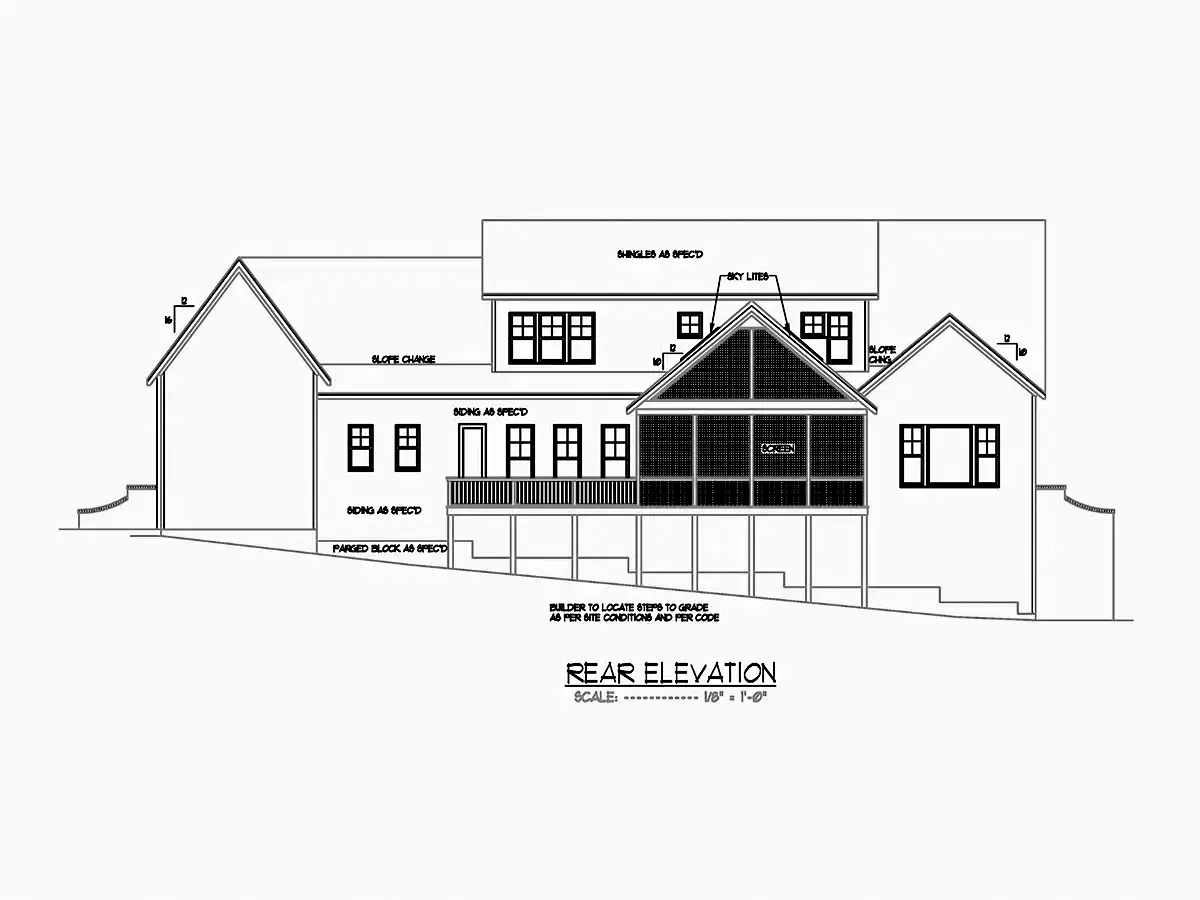 Fațade 7 – Proiect de casa parter cu mansardă 440 m²: 4 Dormitoare, Birou, 5 Bai, Bucatarie deschisa, Garaj — 47532R