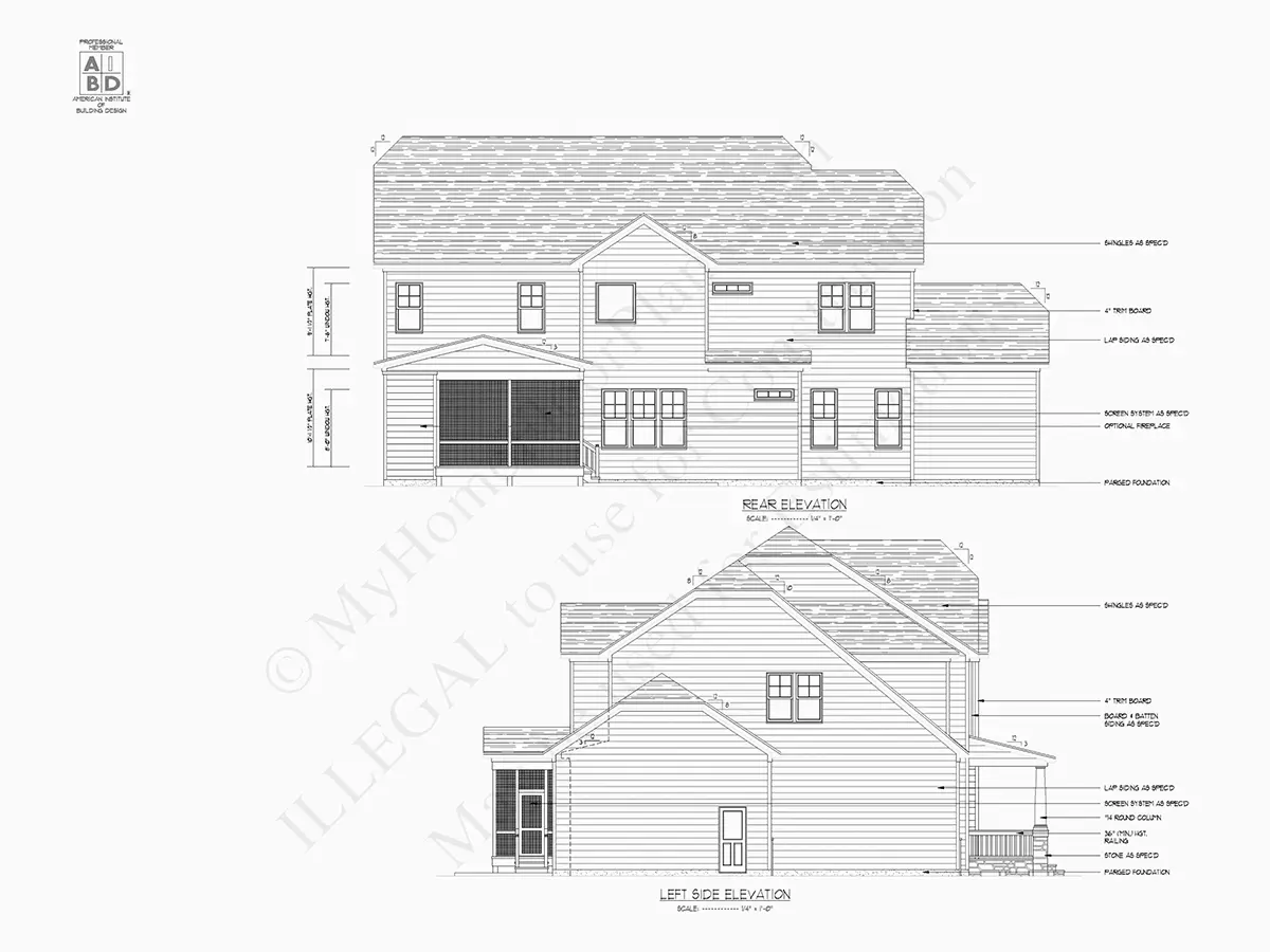 Fațade 11 – Proiect de casa cu etaj 341 m²: 5 Dormitoare, Birou, 4 Bai, Bucatarie deschisa, Garaj — 95630R