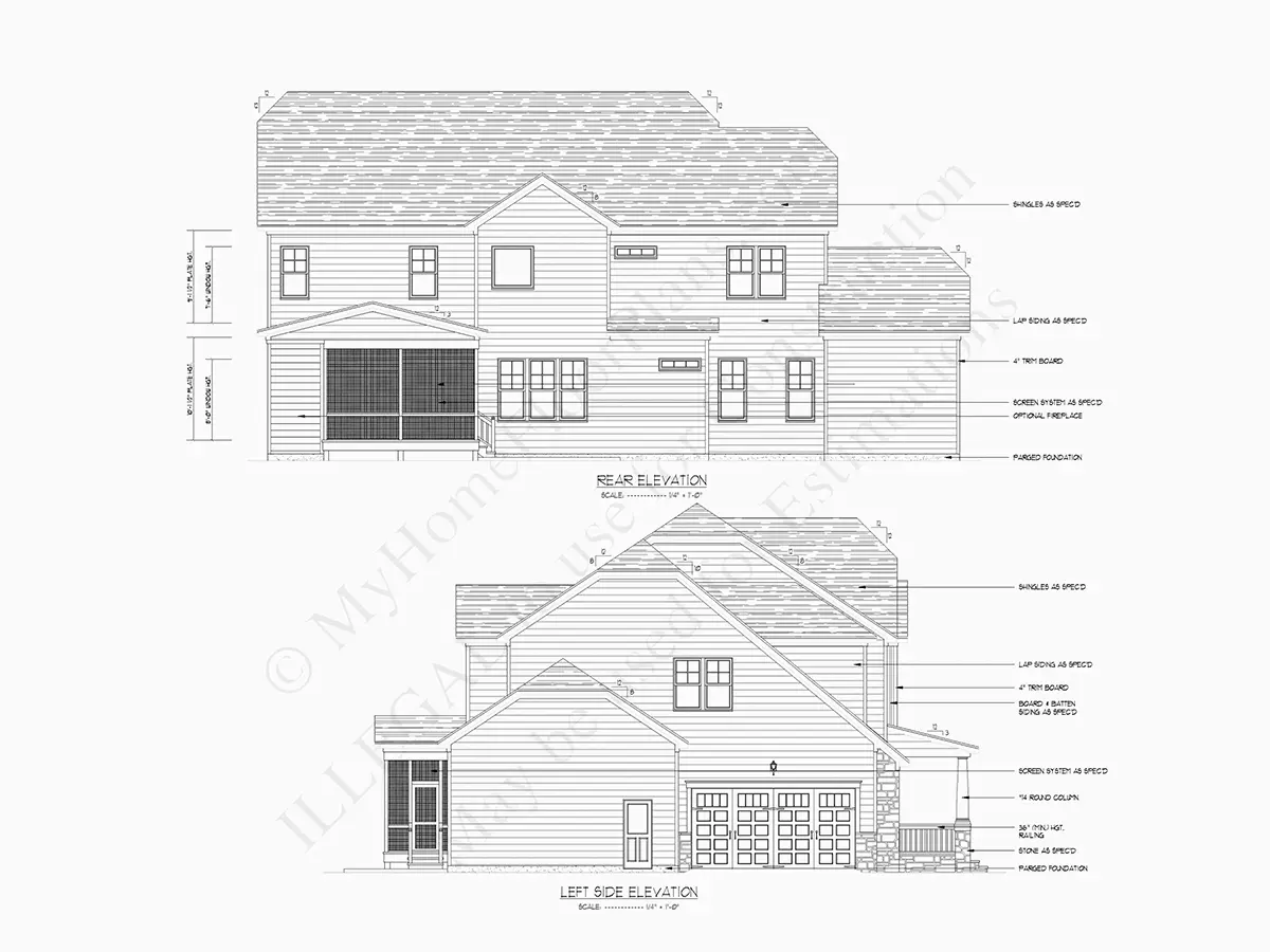 Fațade 8 – Proiect de casa cu etaj 341 m²: 5 Dormitoare, Birou, 4 Bai, Bucatarie deschisa, Garaj — 95630R