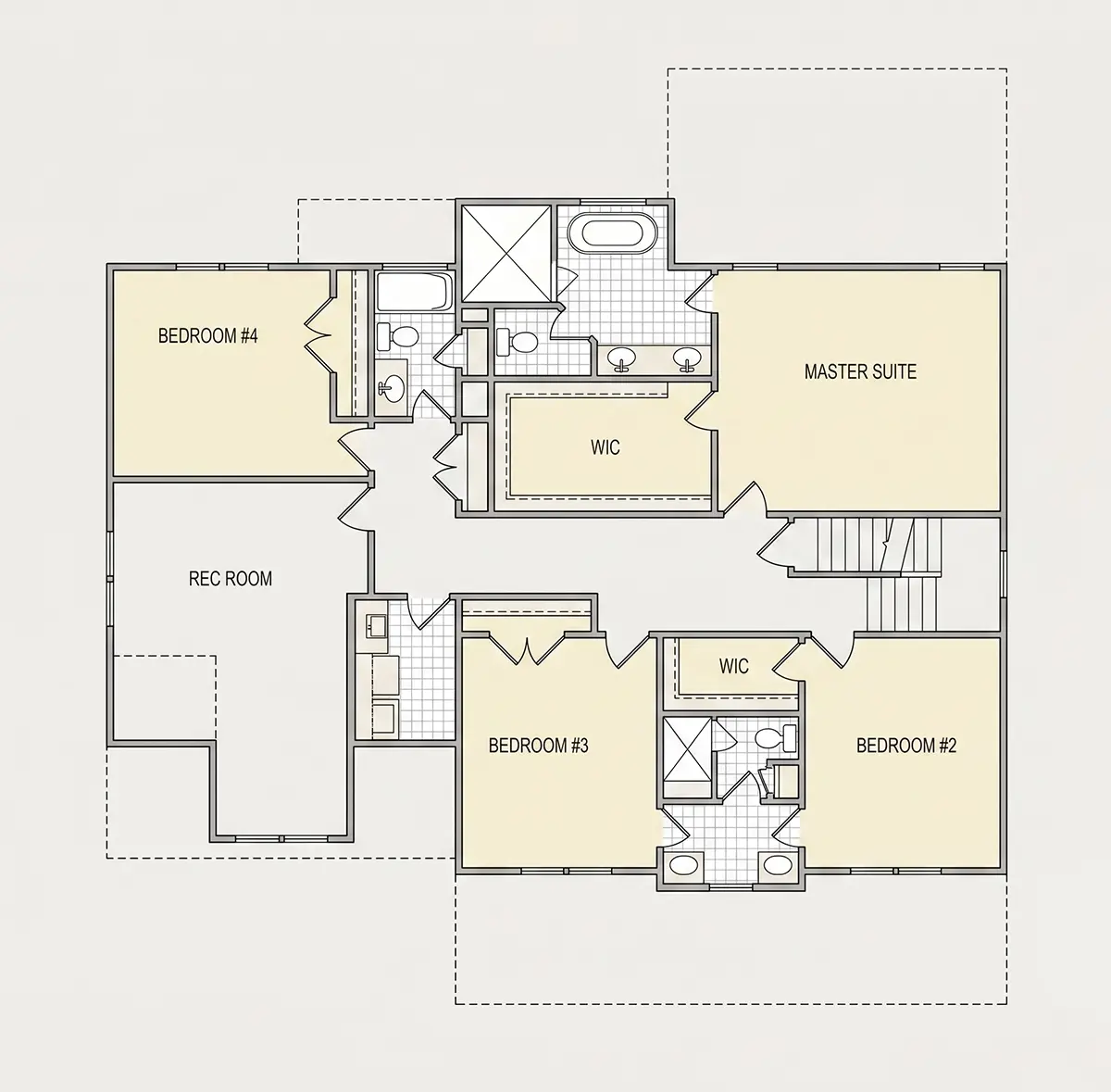 Etaj 1 7 – Proiect de casa cu etaj 341 m²: 5 Dormitoare, Birou, 4 Bai, Bucatarie deschisa, Garaj — 95630R