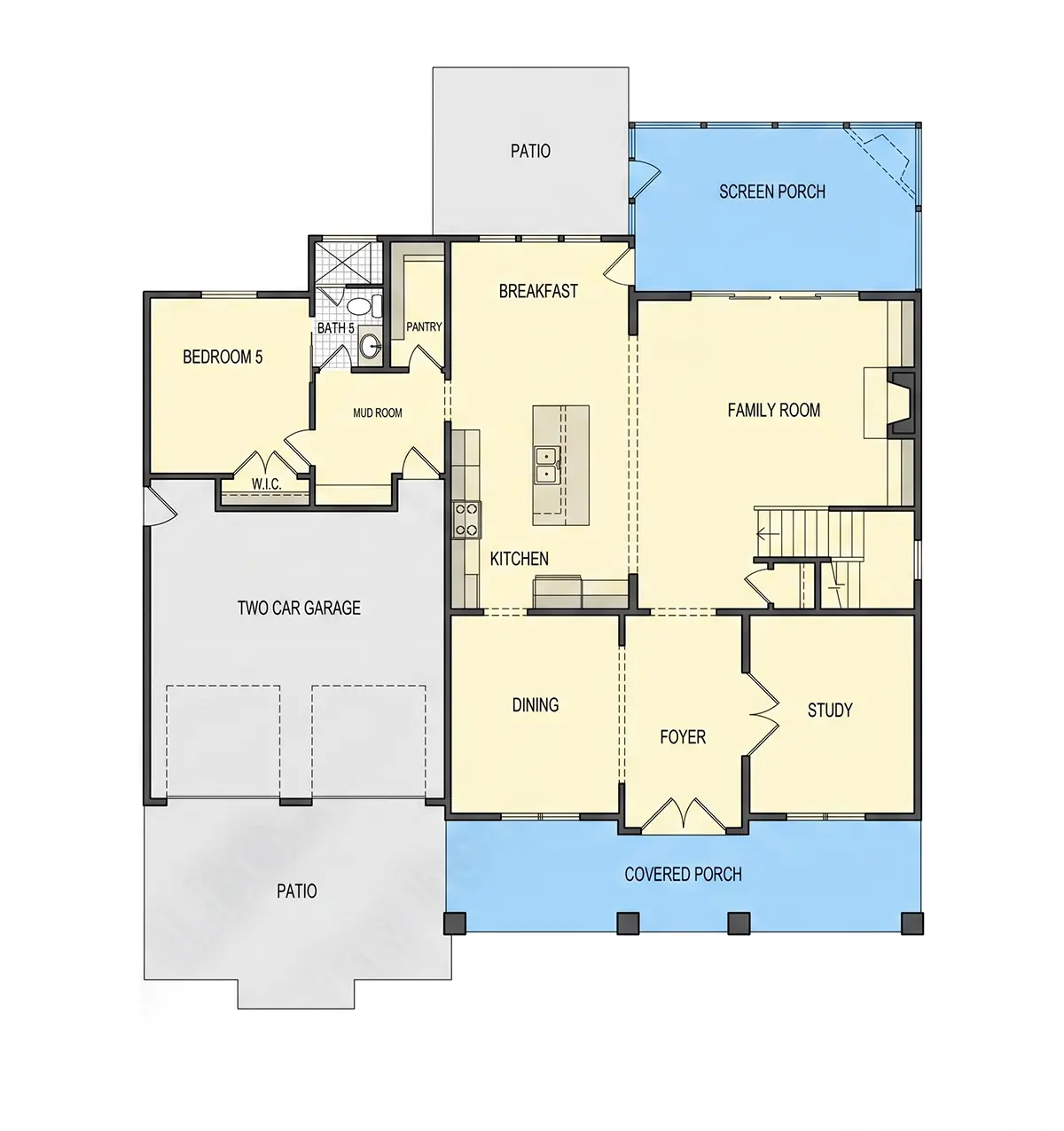 Parter 6 – Proiect de casa cu etaj 341 m²: 5 Dormitoare, Birou, 4 Bai, Bucatarie deschisa, Garaj — 95630R