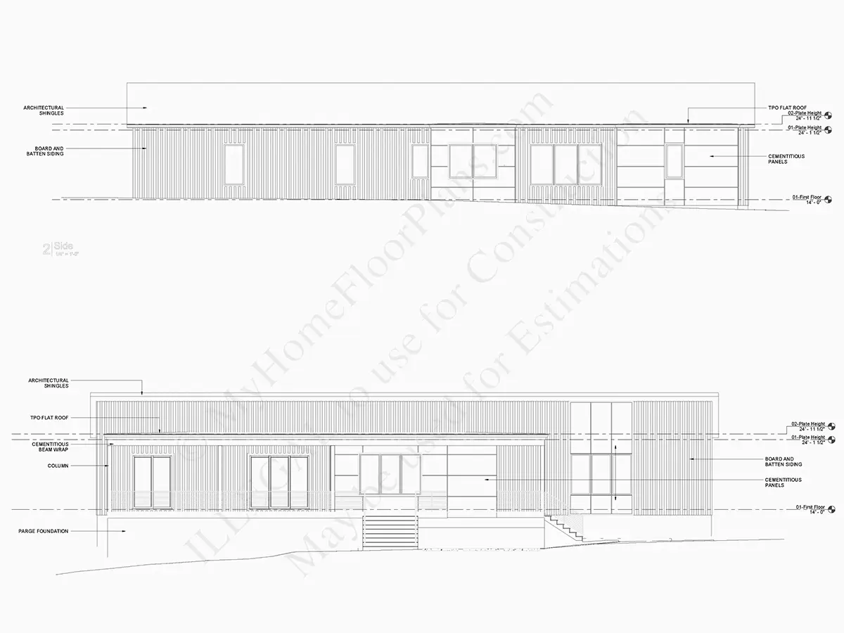 Fațade 7 – Proiect de casa parter 196 m²: 4 Dormitoare, Birou, 4 Bai, Bucatarie deschisa, fara Garaj — 31176R