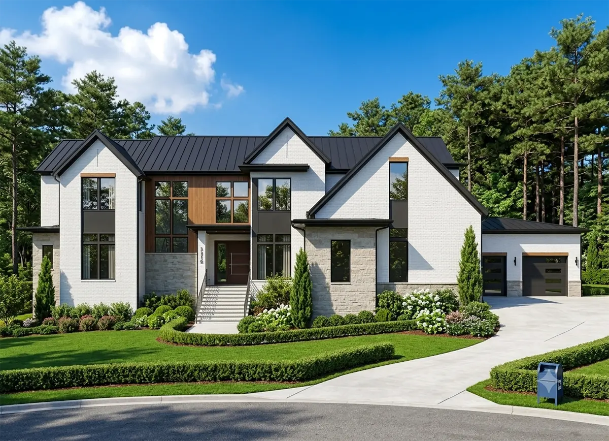 Imagini principale 2 – Proiect de casa cu etaj 582 m²: 4 Dormitoare, Birou, 6 Bai, Bucatarie deschisa, Garaj — 93555R