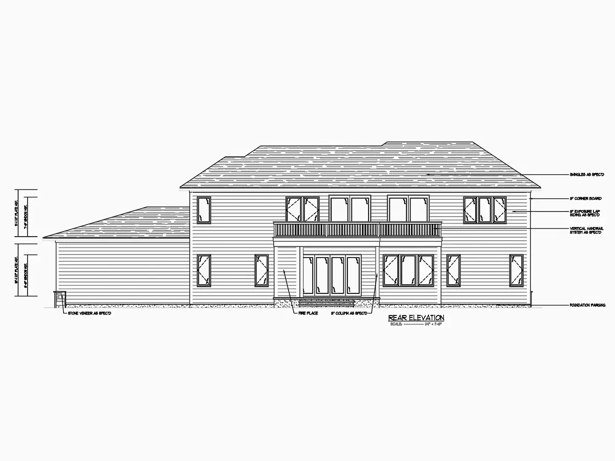Fațade 10 – Proiect de casa cu etaj 483 m²: 5 Dormitoare, Birou, 5 Bai, Bucatarie deschisa, Garaj — 22009R