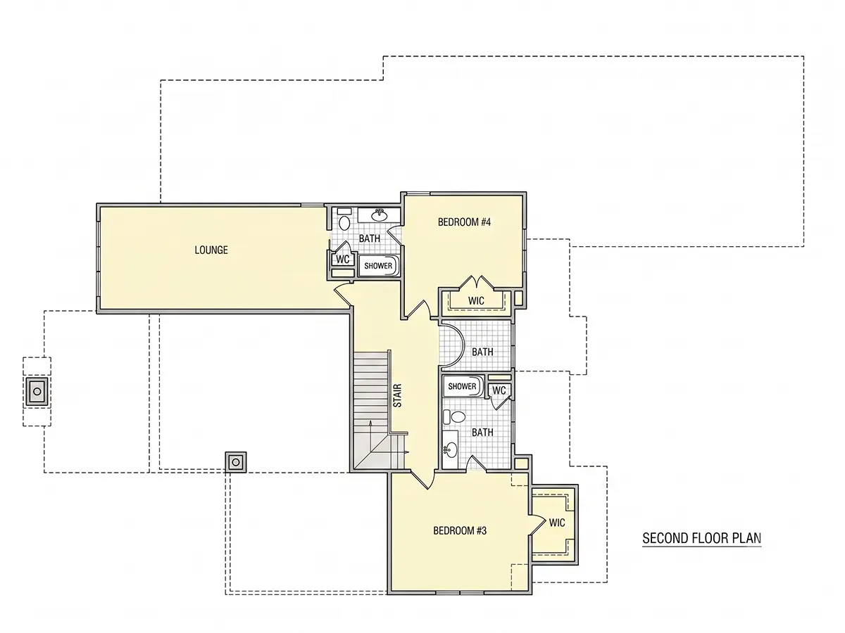 Etaj 1 9 – Proiect de casa cu etaj 353 m²: 4 Dormitoare, Birou, 5 Bai, Bucatarie deschisa, Garaj — 73032R