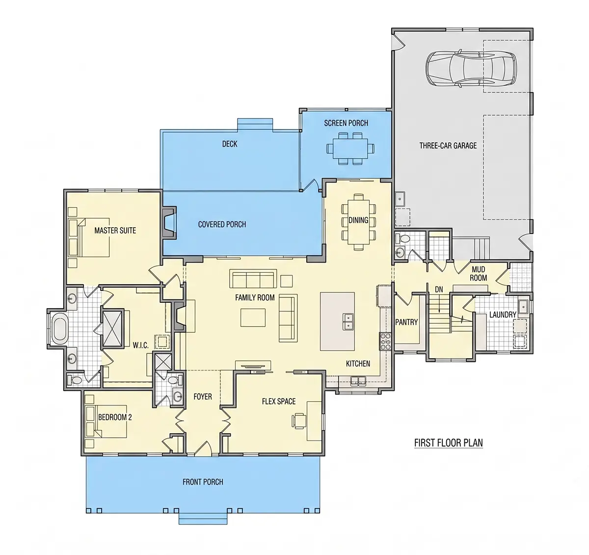 Parter 9 – Proiect de casa parter cu mansardă 436 m²: 4 Dormitoare, Birou, 5 Bai, Bucatarie deschisa, Garaj — 62850R
