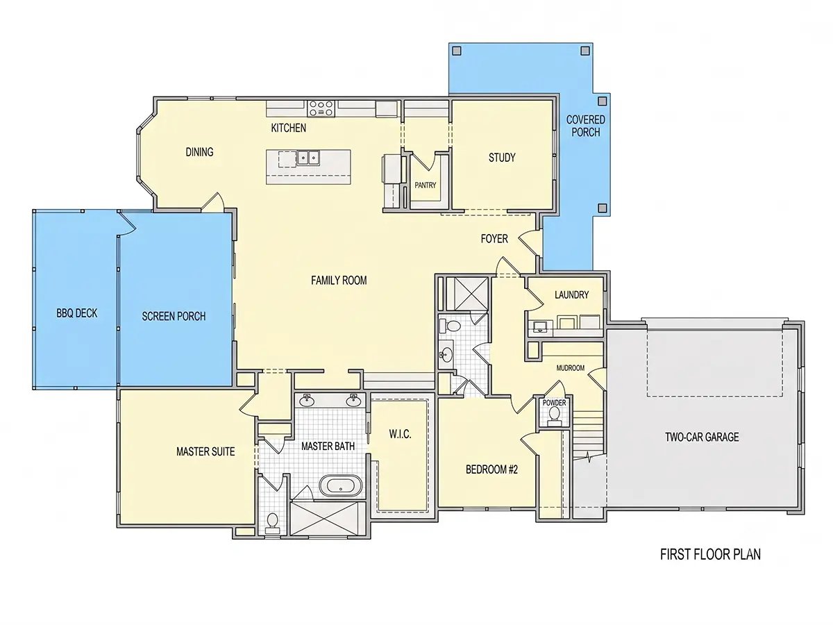 Parter 20 – Proiect de casa parter cu mansardă 339 m²: 4 Dormitoare, Birou, 4 Bai, Bucatarie deschisa, Garaj — 37290R