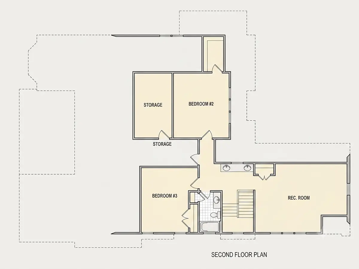 Etaj 1 21 – Proiect de casa parter cu mansardă 339 m²: 4 Dormitoare, Birou, 4 Bai, Bucatarie deschisa, Garaj — 37290R