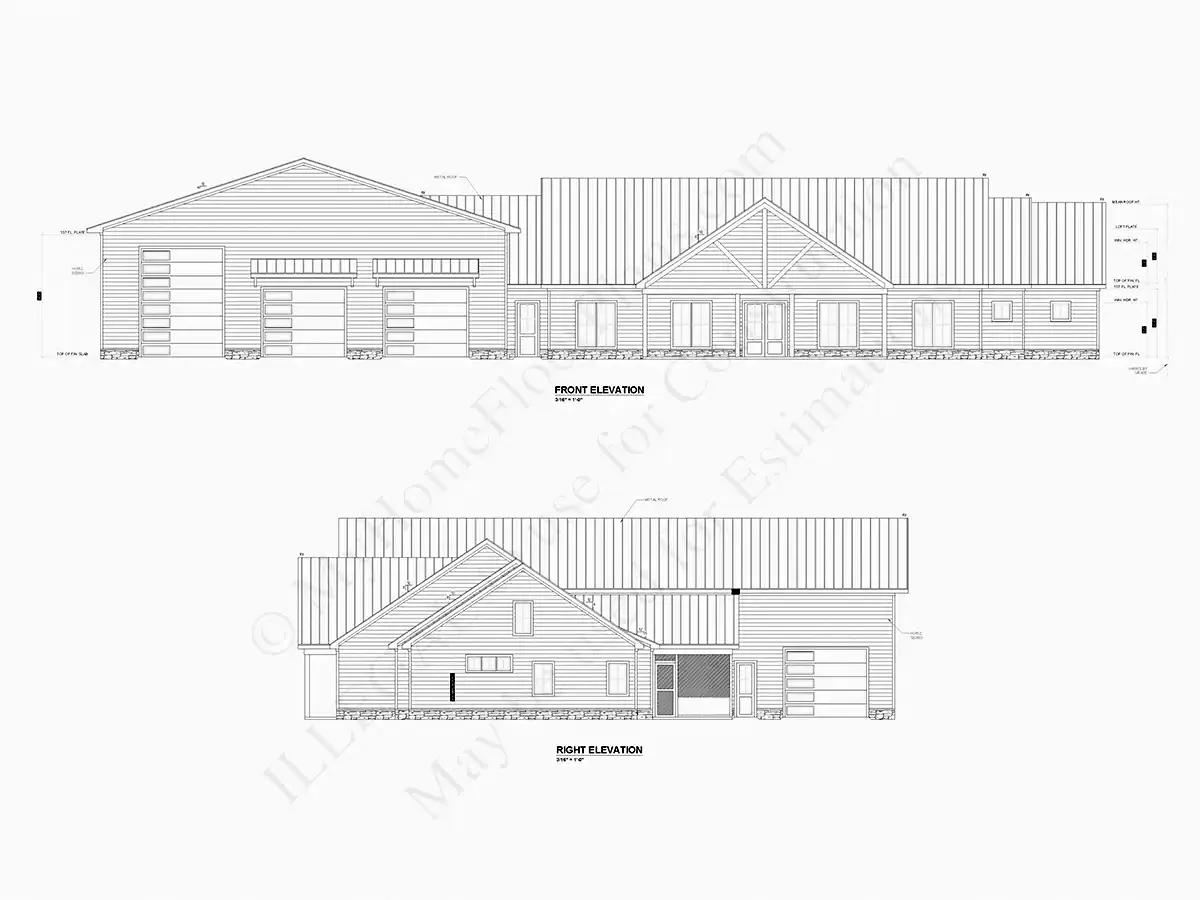 Fațade 6 – Proiect de casa parter 375 m²: 3 Dormitoare, Birou, 5 Bai, Bucatarie deschisa, Garaj — 66314R