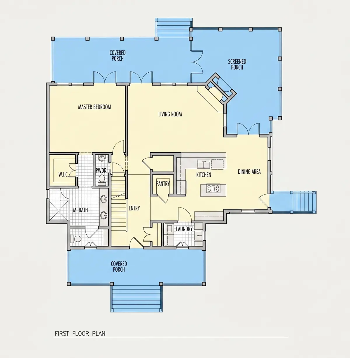 Parter 9 – Proiect de casa parter cu mansardă 221 m²: 3 Dormitoare, 4 Bai, Bucatarie deschisa, fara Garaj — 95791R