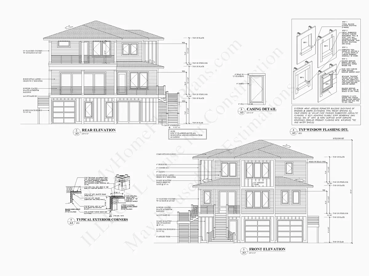 Fațade 7 – Proiect de casa cu 2 etaje 387 m²: 4 Dormitoare, Birou, 5 Bai, Bucatarie deschisa, Garaj — 34940R