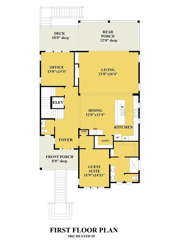 Parter 10 – Proiect de casa cu 2 etaje 387 m²: 4 Dormitoare, Birou, 5 Bai, Bucatarie deschisa, Garaj — 34940R