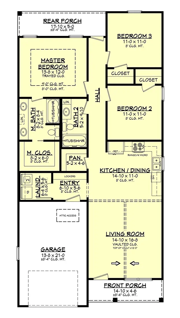Parter 7 – Proiect de casa parter 120 m²: 3 Dormitoare, 2 Bai, Bucatarie deschisa, Garaj — 35591R