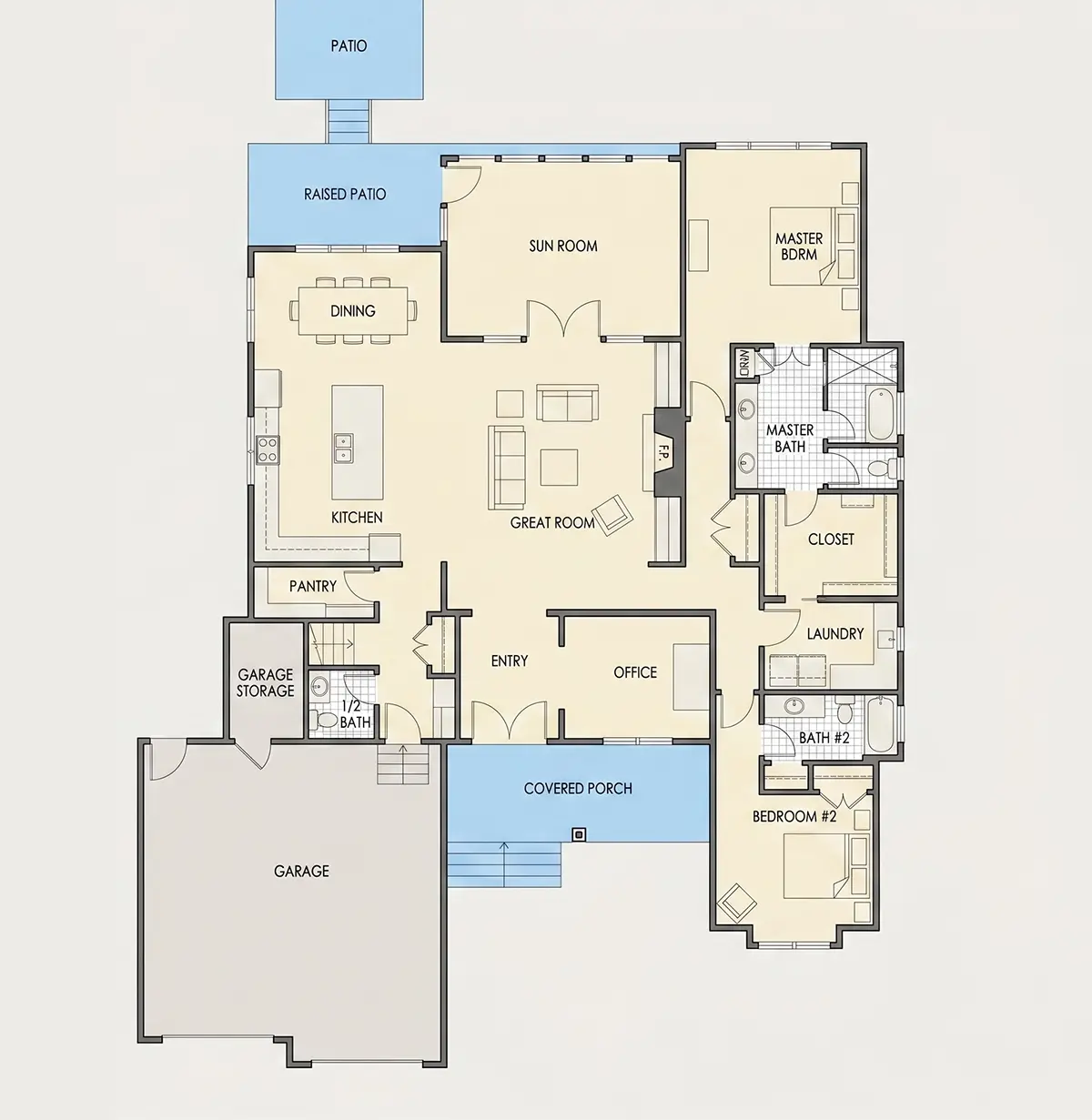 Parter 16 – Proiect de casa parter cu mansardă 313 m²: 3 Dormitoare, Birou, 4 Bai, Bucatarie deschisa, Garaj — 90504R