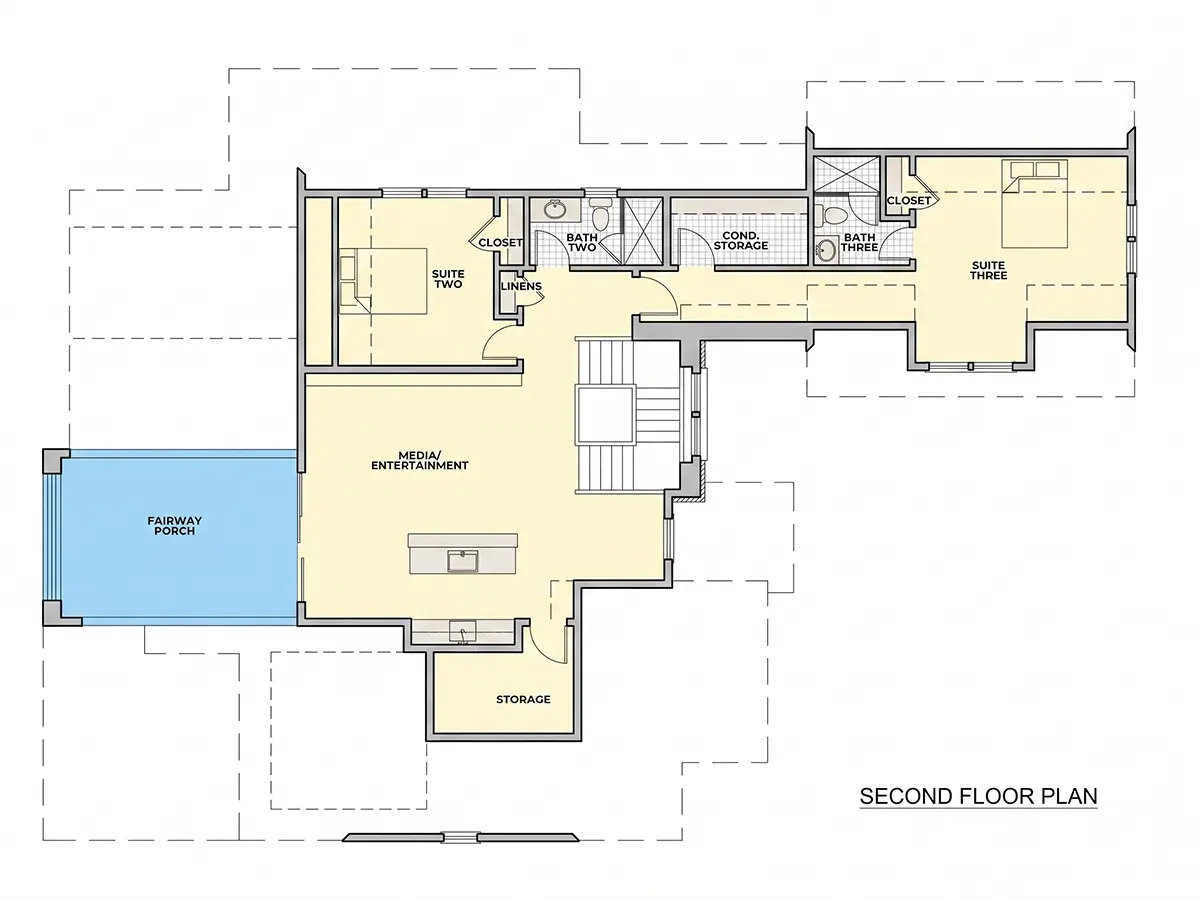 Etaj 1 13 – Proiect de casa parter cu mansardă 398 m²: 3 Dormitoare, 4 Bai, Bucatarie deschisa, Garaj — 14013R