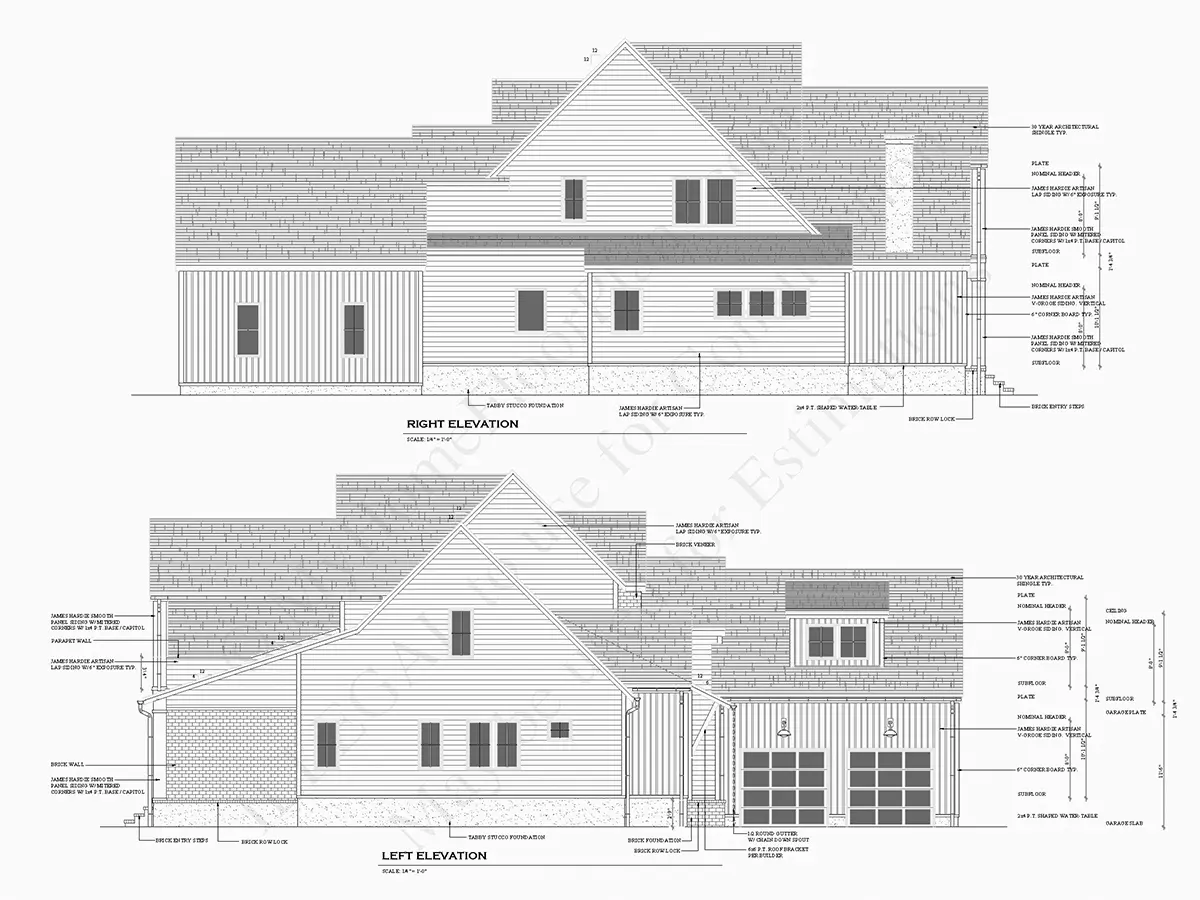 Fațade 11 – Proiect de casa parter cu mansardă 398 m²: 3 Dormitoare, 4 Bai, Bucatarie deschisa, Garaj — 14013R