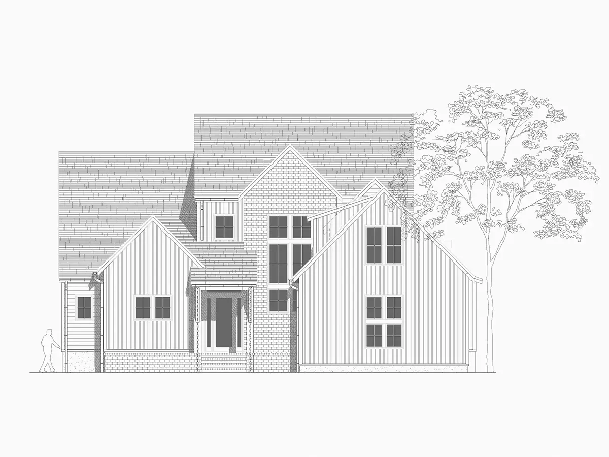 Fațade 9 – Proiect de casa parter cu mansardă 398 m²: 3 Dormitoare, 4 Bai, Bucatarie deschisa, Garaj — 14013R