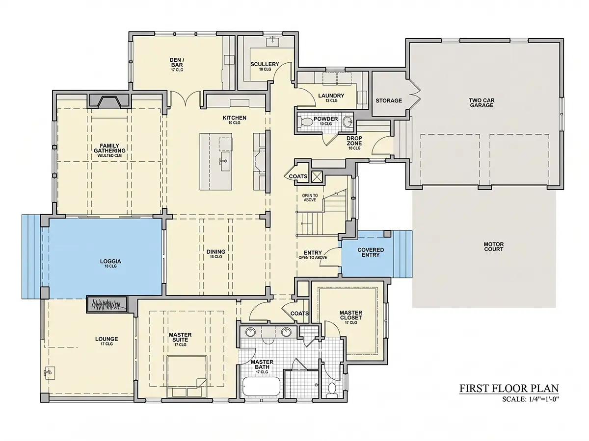 Parter 12 – Proiect de casa parter cu mansardă 398 m²: 3 Dormitoare, 4 Bai, Bucatarie deschisa, Garaj — 14013R