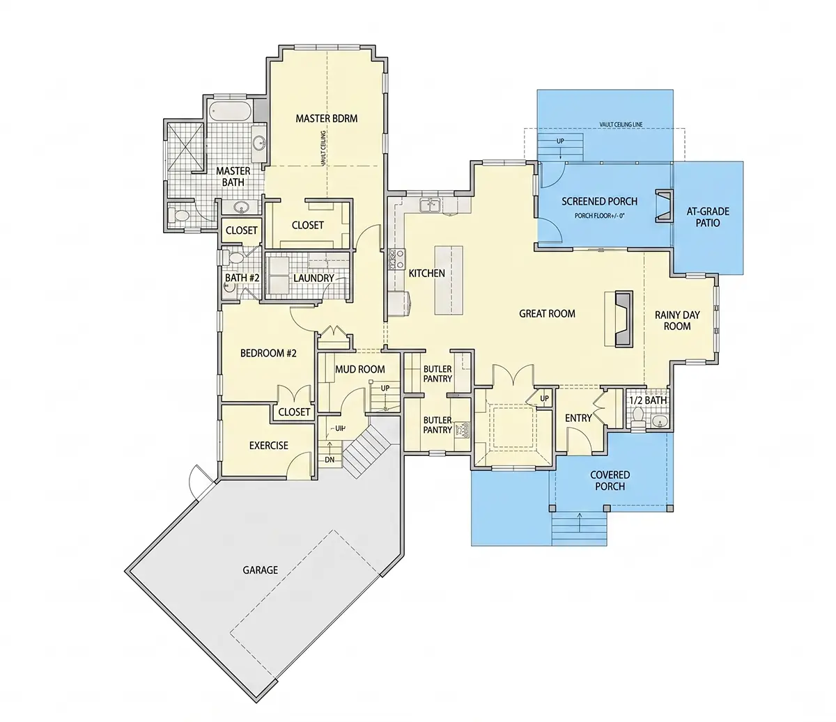 Parter 19 – Proiect de casa parter cu mansardă 238 m²: 2 Dormitoare, 4 Bai, Bucatarie deschisa, Garaj — 55939R