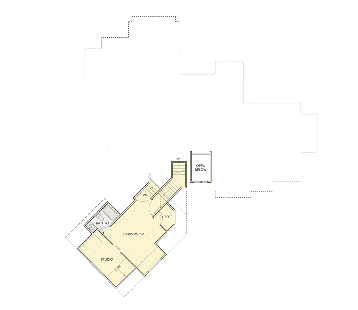 Etaj 1 20 – Proiect de casa parter cu mansardă 238 m²: 2 Dormitoare, 4 Bai, Bucatarie deschisa, Garaj — 55939R