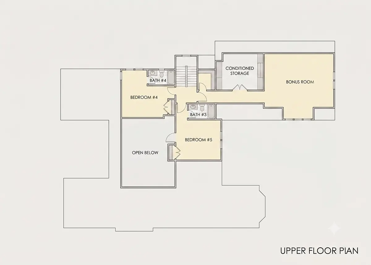 Etaj 1 17 – Proiect de casa parter cu mansardă 390 m²: 5 Dormitoare, Birou, 5 Bai, Bucatarie deschisa, Garaj — 38496R