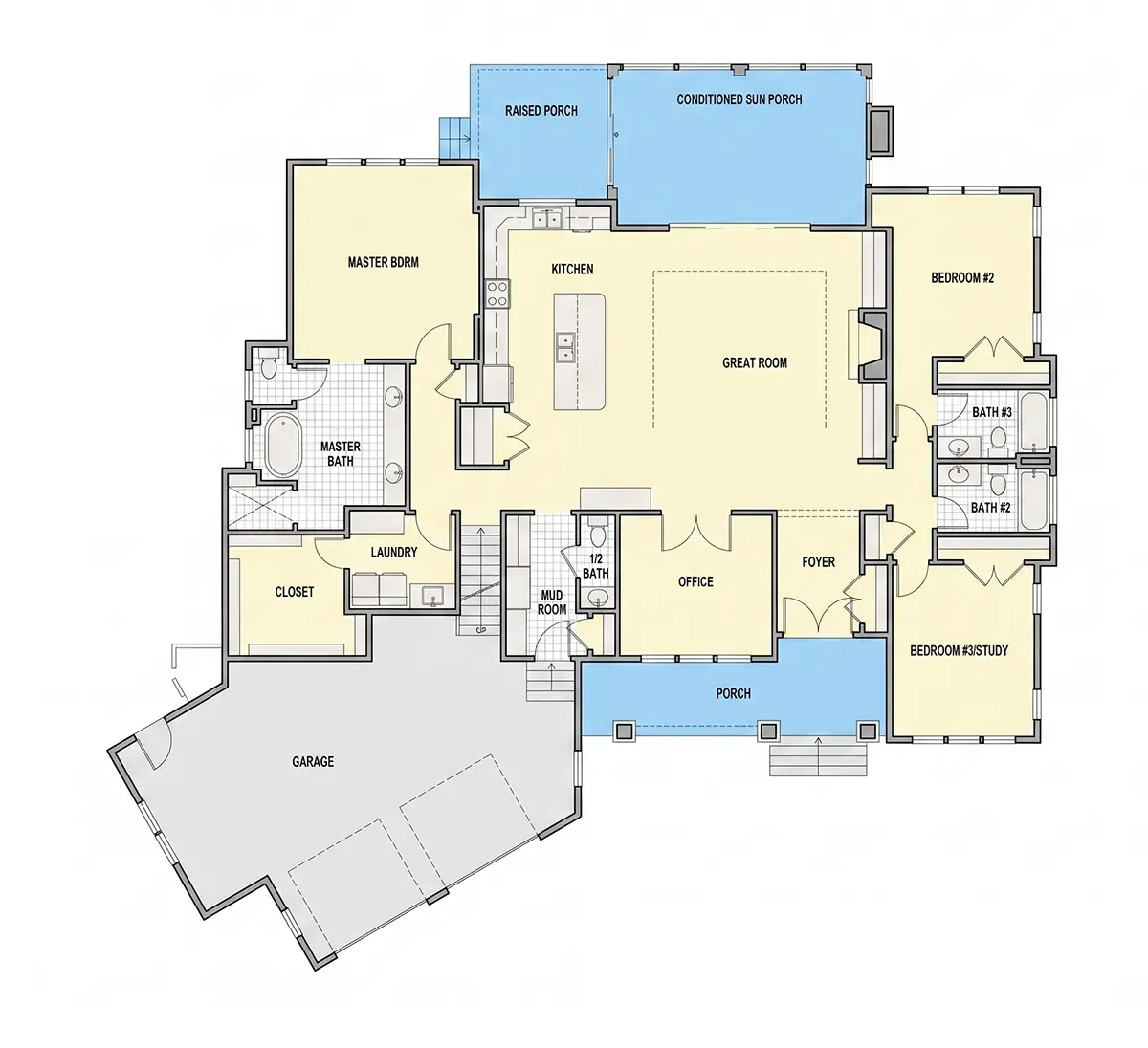 Parter 22 – Proiect de casa cu etaj 331 m²: 4 Dormitoare, Birou, 7 Bai, Bucatarie deschisa, Garaj — 27439R