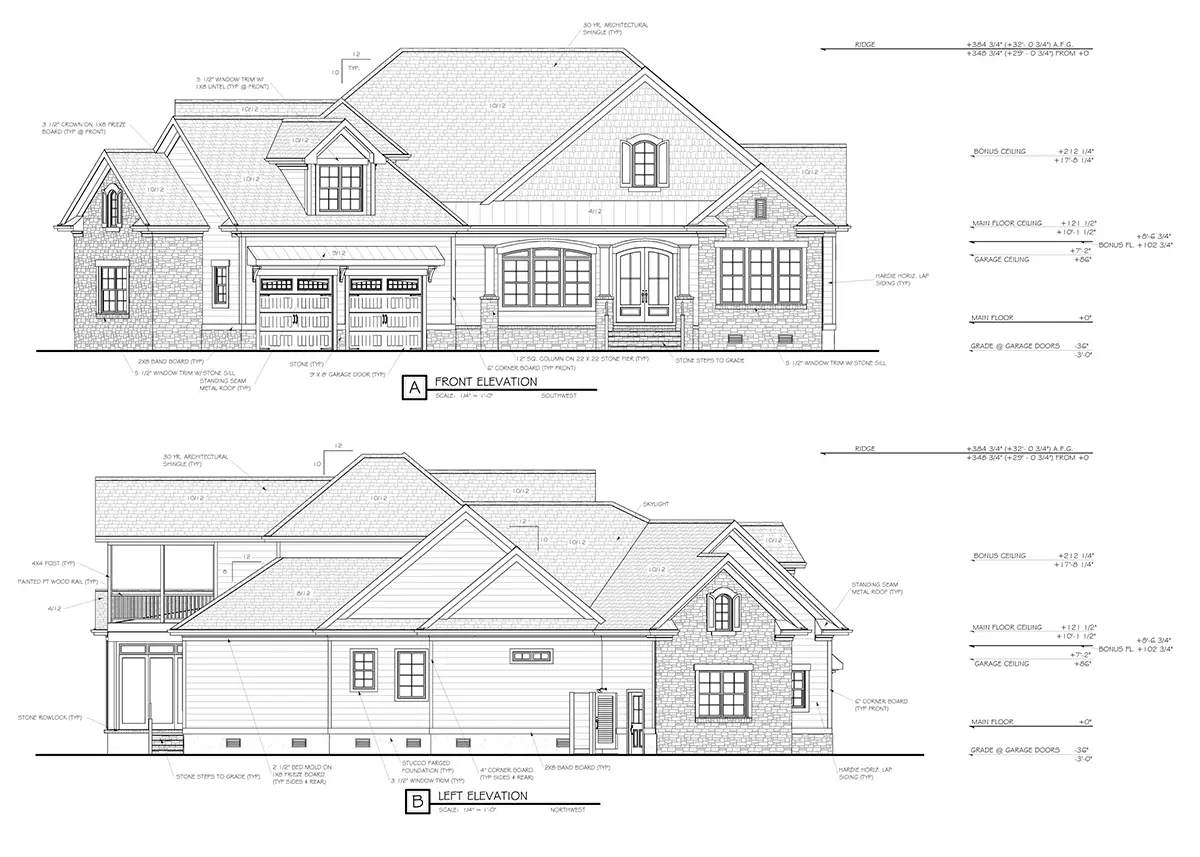Fațade 20 – Proiect de casa cu etaj 331 m²: 4 Dormitoare, Birou, 7 Bai, Bucatarie deschisa, Garaj — 27439R