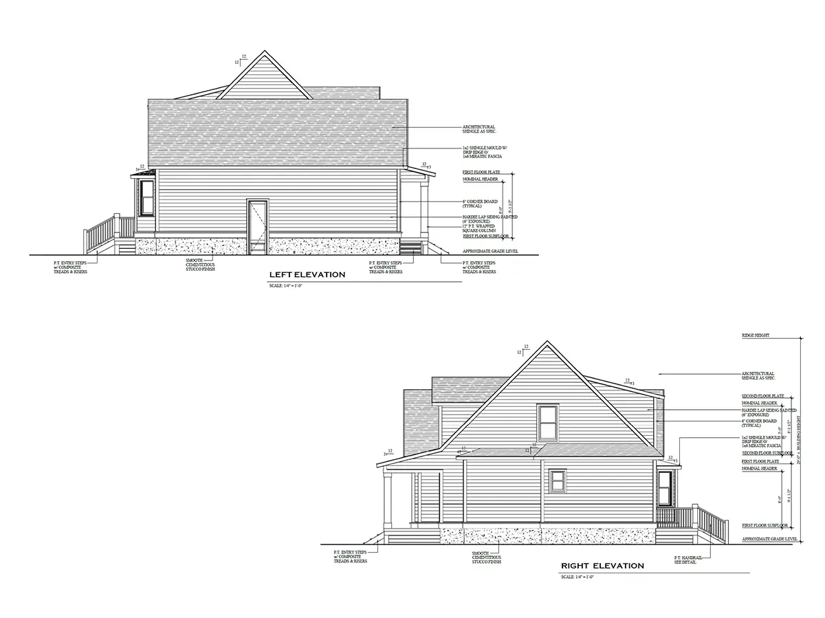 Fațade 6 – Proiect de casa parter cu mansardă 249 m²: 3 Dormitoare, Birou, 3 Bai, Bucatarie deschisa, Garaj — 74941R