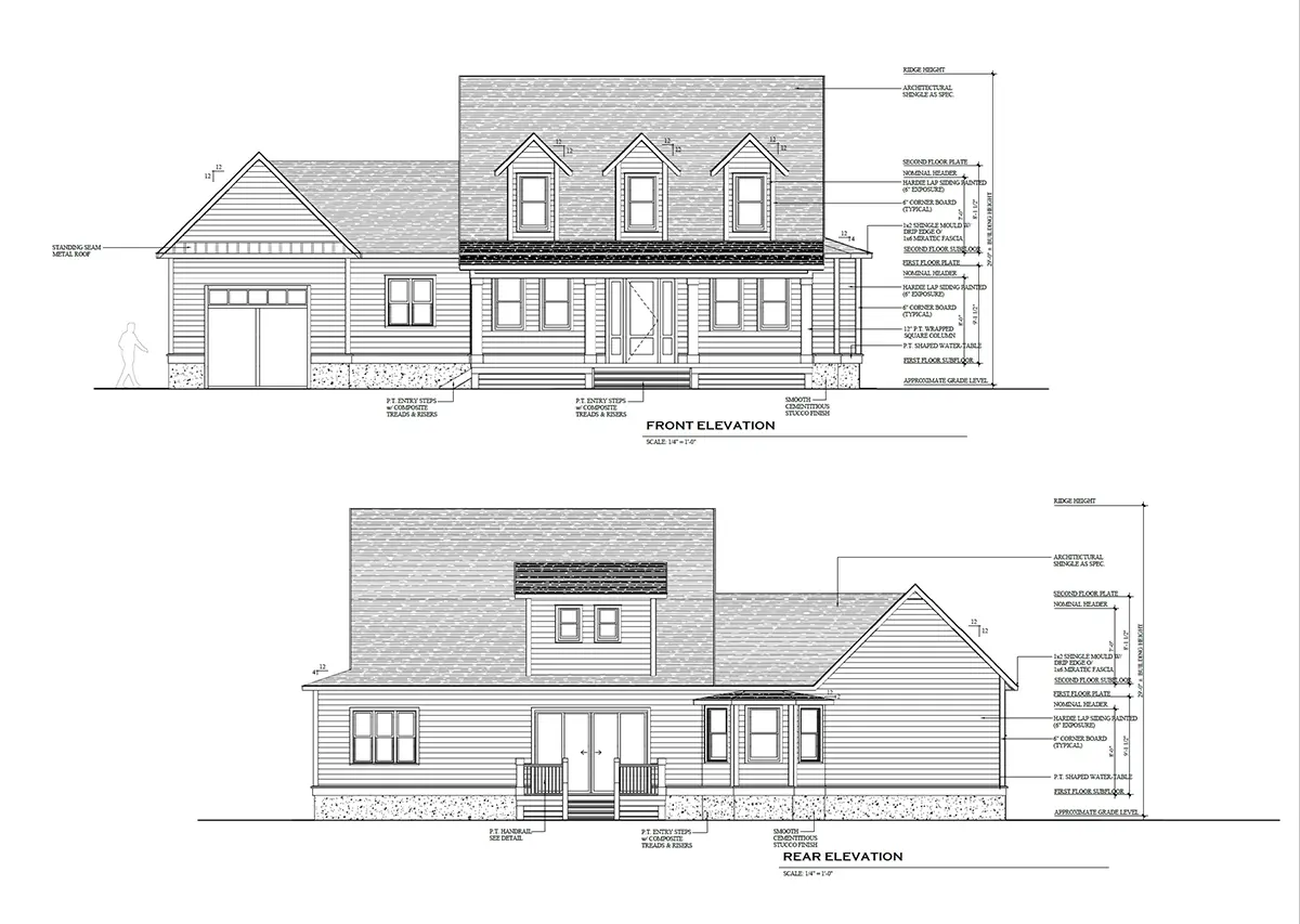 Fațade 5 – Proiect de casa parter cu mansardă 249 m²: 3 Dormitoare, Birou, 3 Bai, Bucatarie deschisa, Garaj — 74941R