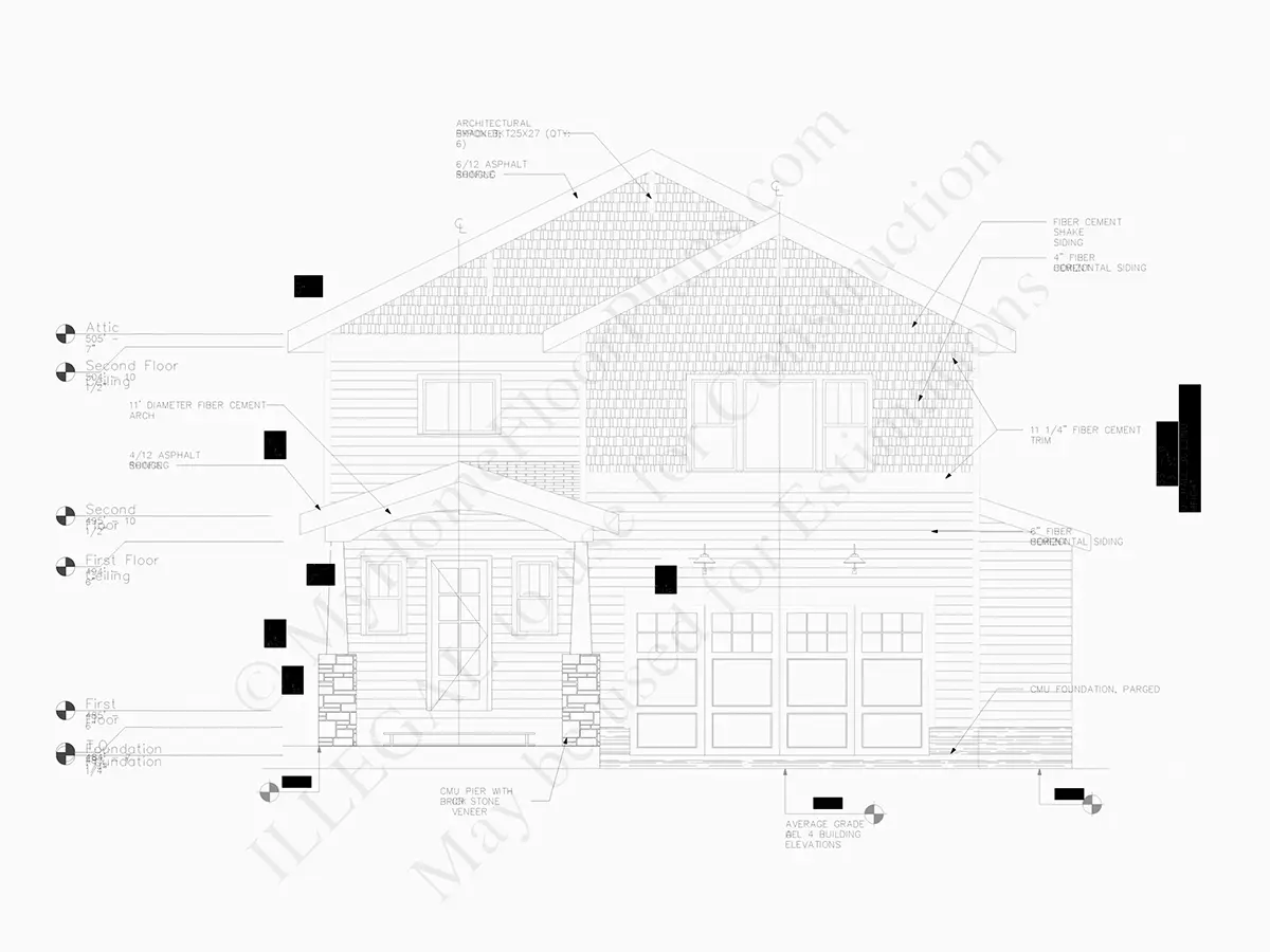 Fațade 6 – Proiect de casa cu etaj 229 m²: 3 Dormitoare, 3 Bai, Bucatarie deschisa, Garaj — 47889R