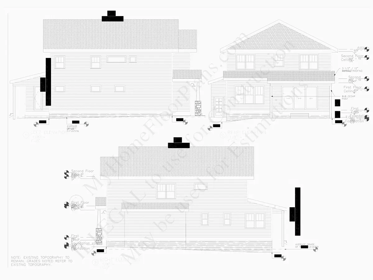 Fațade 5 – Proiect de casa cu etaj 229 m²: 3 Dormitoare, 3 Bai, Bucatarie deschisa, Garaj — 47889R