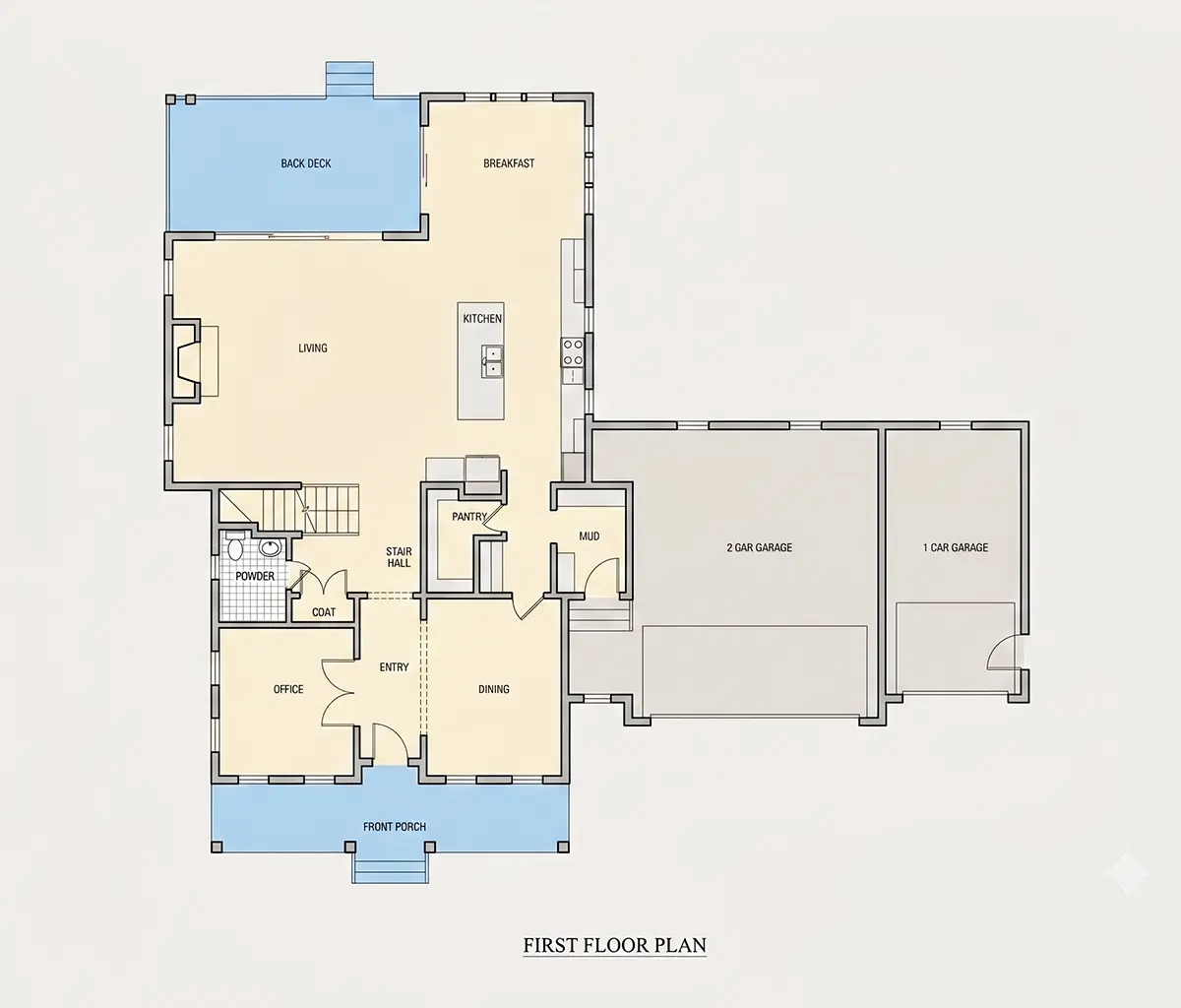 Parter 9 – Proiect de casa cu etaj 445 m²: 4 Dormitoare, Birou, 5 Bai, Bucatarie deschisa, Garaj — 70535R