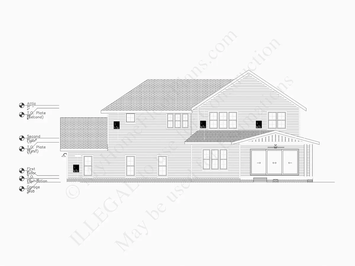 Fațade 6 – Proiect de casa cu etaj 445 m²: 4 Dormitoare, Birou, 5 Bai, Bucatarie deschisa, Garaj — 70535R