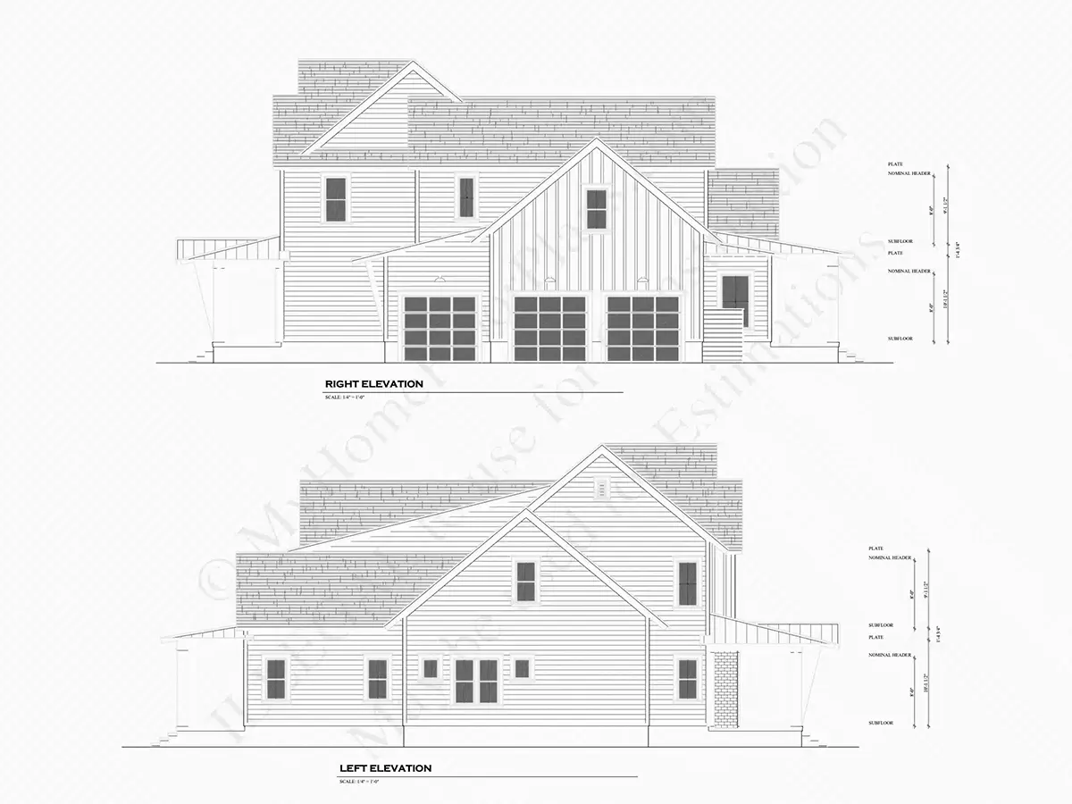 Fațade 8 – Proiect de casa cu etaj 437 m²: 5 Dormitoare, Birou, 5 Bai, Bucatarie deschisa, Garaj — 35965R