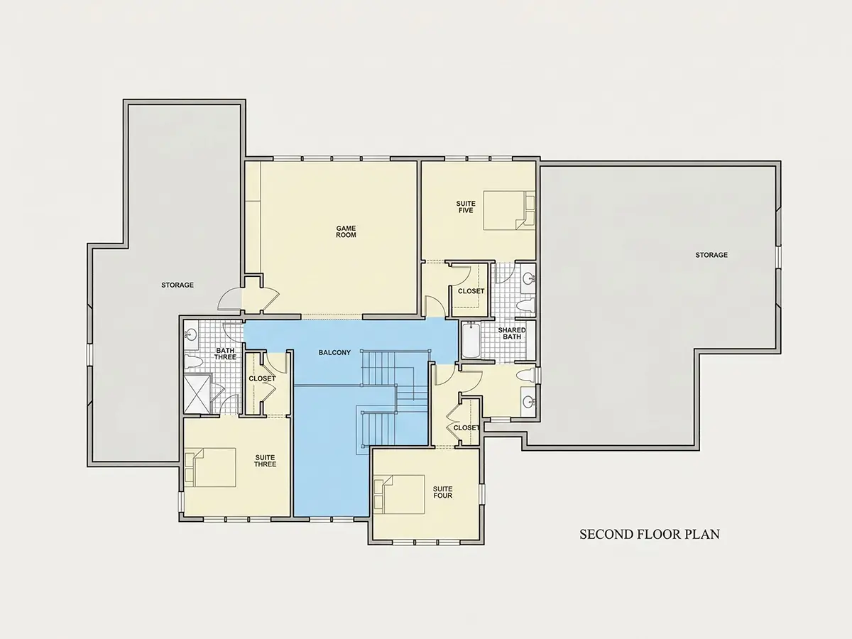 Etaj 1 11 – Proiect de casa cu etaj 437 m²: 5 Dormitoare, Birou, 5 Bai, Bucatarie deschisa, Garaj — 35965R