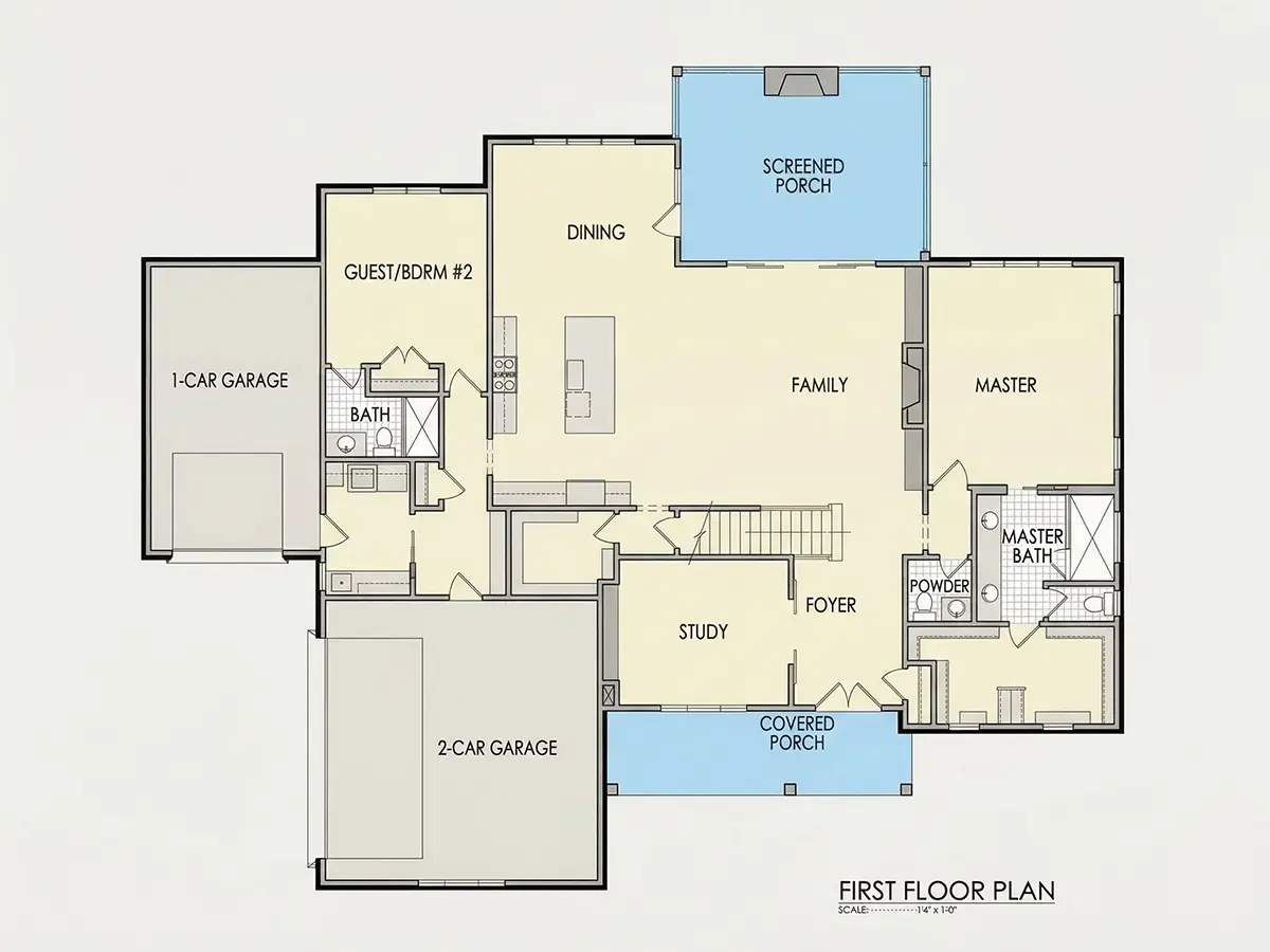 Parter 20 – Proiect de casa parter cu mansardă 386 m²: 4 Dormitoare, Birou, 5 Bai, Bucatarie deschisa, Garaj — 59424R