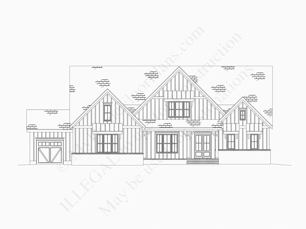 Fațade 17 – Proiect de casa parter cu mansardă 386 m²: 4 Dormitoare, Birou, 5 Bai, Bucatarie deschisa, Garaj — 59424R
