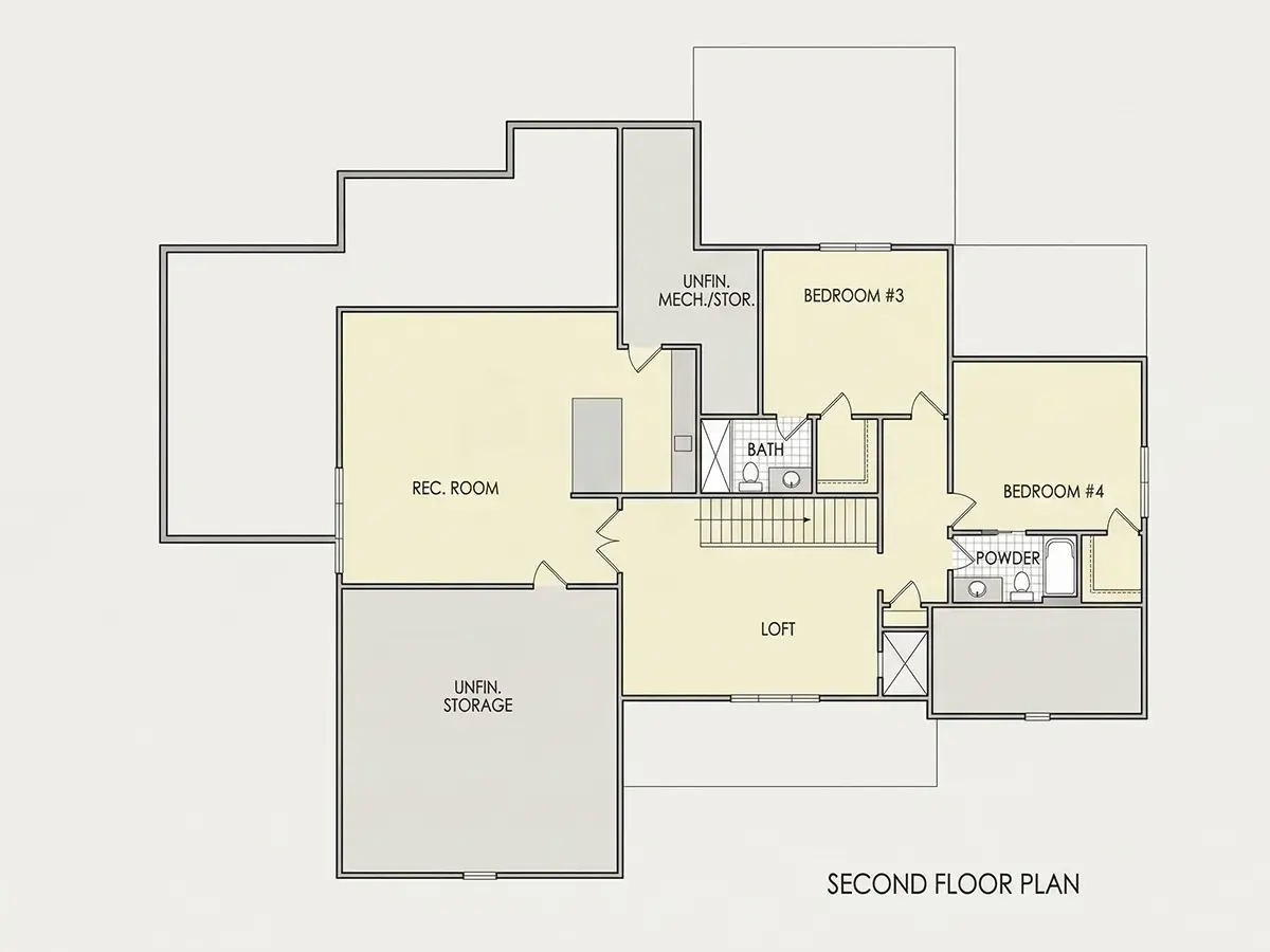 Etaj 1 21 – Proiect de casa parter cu mansardă 386 m²: 4 Dormitoare, Birou, 5 Bai, Bucatarie deschisa, Garaj — 59424R