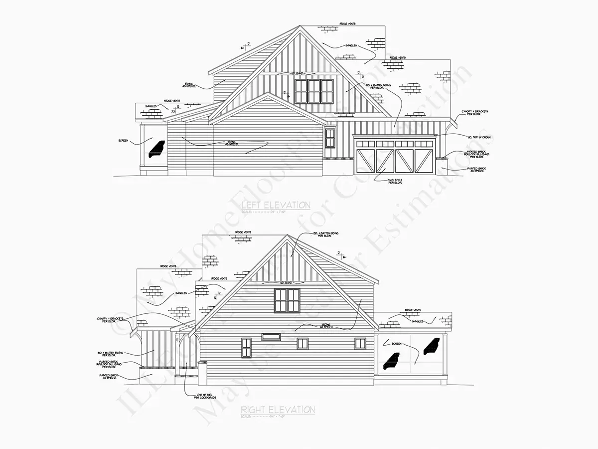 Fațade 19 – Proiect de casa parter cu mansardă 386 m²: 4 Dormitoare, Birou, 5 Bai, Bucatarie deschisa, Garaj — 59424R