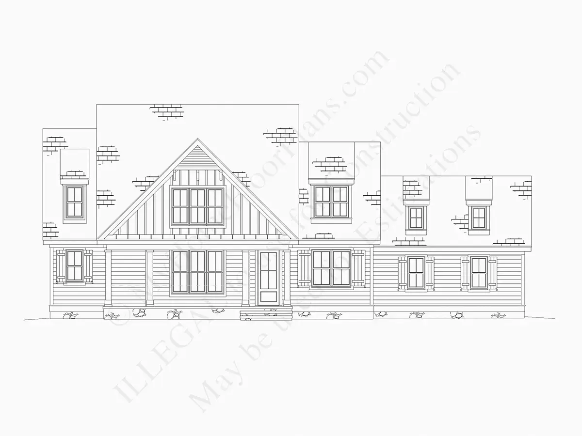 Fațade 6 – Proiect de casa parter cu mansardă 231 m²: 4 Dormitoare, Birou, 3 Bai, Bucatarie deschisa, Garaj — 42642R