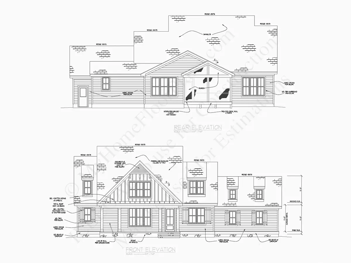 Fațade 7 – Proiect de casa parter cu mansardă 231 m²: 4 Dormitoare, Birou, 3 Bai, Bucatarie deschisa, Garaj — 42642R