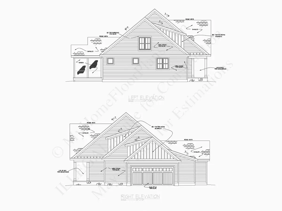 Fațade 8 – Proiect de casa parter cu mansardă 231 m²: 4 Dormitoare, Birou, 3 Bai, Bucatarie deschisa, Garaj — 42642R