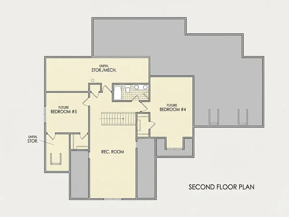 Etaj 1 10 – Proiect de casa parter cu mansardă 231 m²: 4 Dormitoare, Birou, 3 Bai, Bucatarie deschisa, Garaj — 42642R