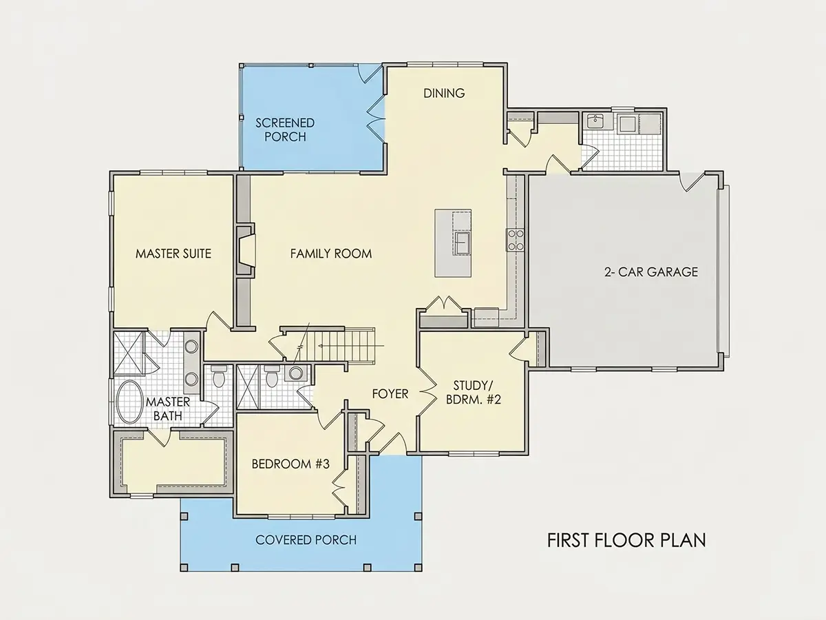 Parter 9 – Proiect de casa parter cu mansardă 231 m²: 4 Dormitoare, Birou, 3 Bai, Bucatarie deschisa, Garaj — 42642R
