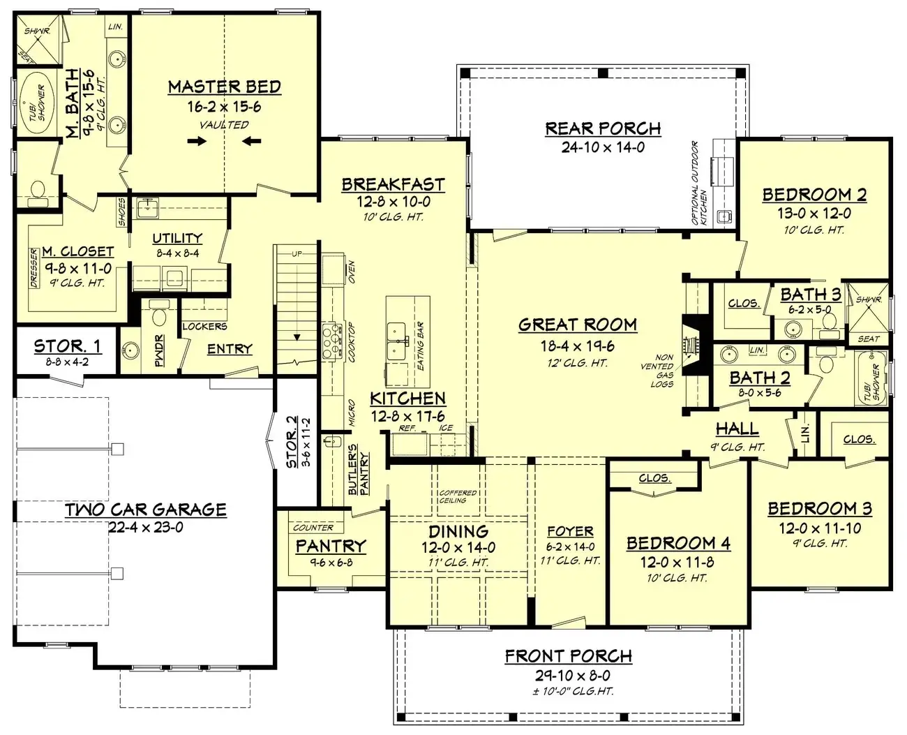 Parter 19 – Proiect de casa parter 255 m²: 4 Dormitoare, 4 Bai, Bucatarie deschisa, Garaj — 19735R