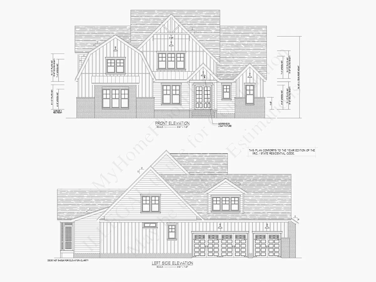Fațade 23 – Proiect de casa parter cu mansardă 385 m²: 4 Dormitoare, Birou, 5 Bai, Bucatarie deschisa, Garaj — 16340R
