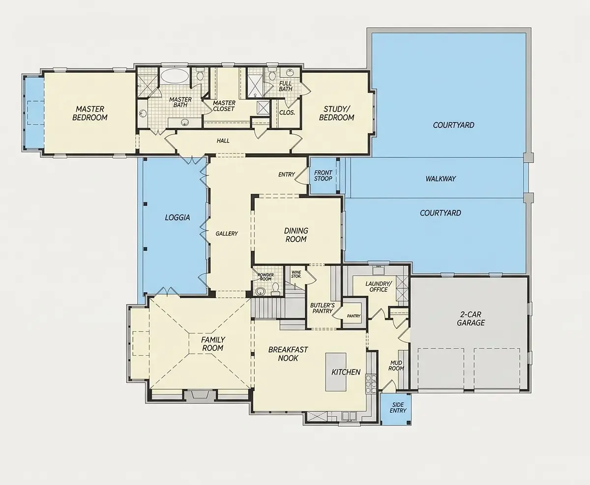 Parter 19 – Proiect de casa parter cu mansardă 481 m²: 4 Dormitoare, Birou, 5 Bai, Bucatarie deschisa, Garaj — 35310R