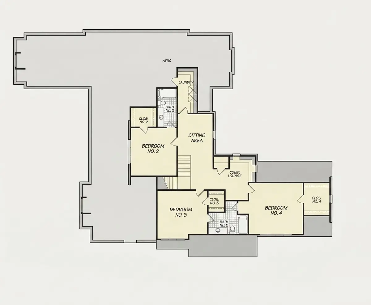 Etaj 1 21 – Proiect de casa parter cu mansardă 481 m²: 4 Dormitoare, Birou, 5 Bai, Bucatarie deschisa, Garaj — 35310R