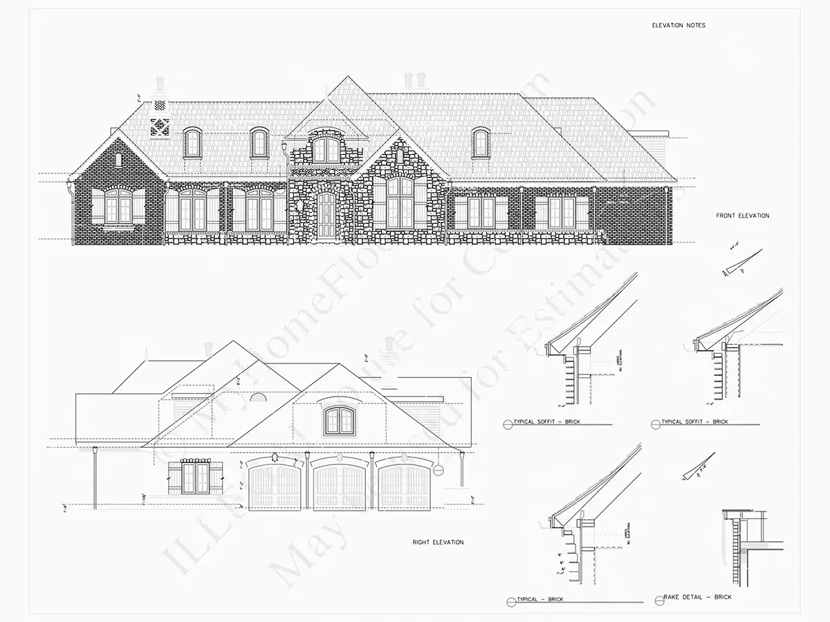 Proiect de casa parter cu mansardă 633 m²: 4 Dormitoare, Birou, 6 Bai, Bucatarie deschisa, Garaj